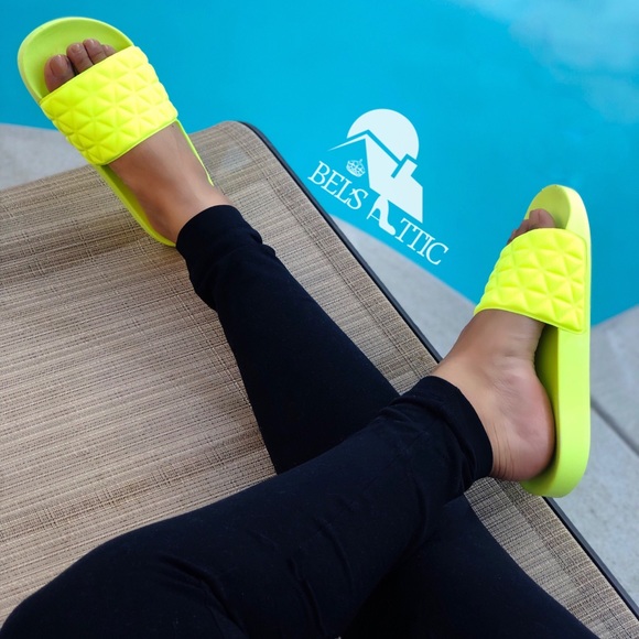 Neon Lime Slip On Slide Sandals - Picture 4 of 4